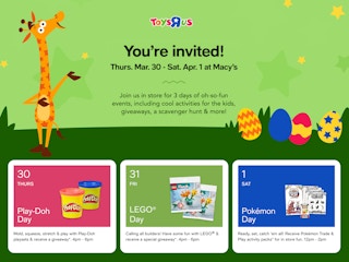 toys r us easter event at macy's dates official promo