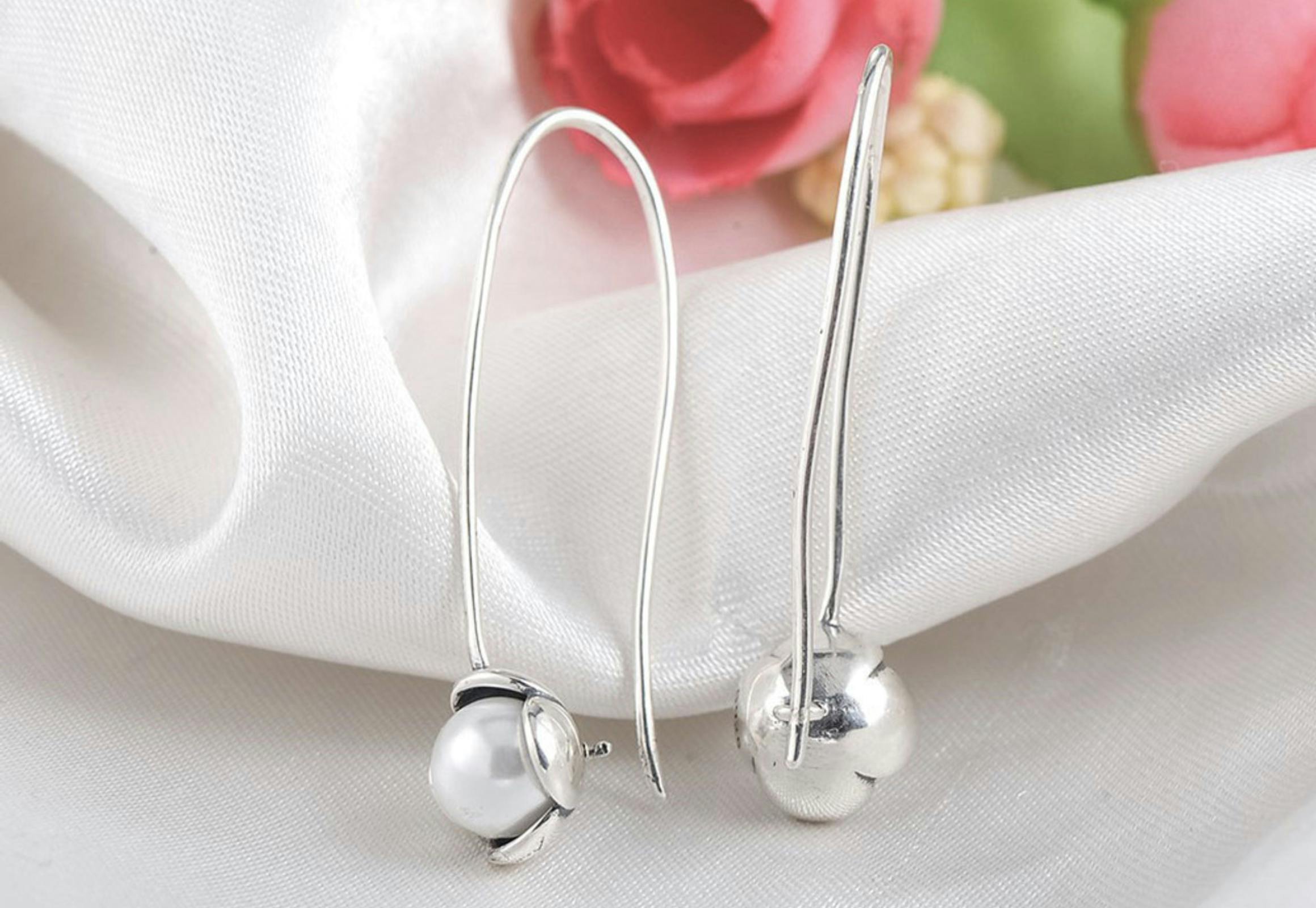 until gone 18K White Gold-Plated Pearl Drop Hook Earrings stock image 2023 (1)