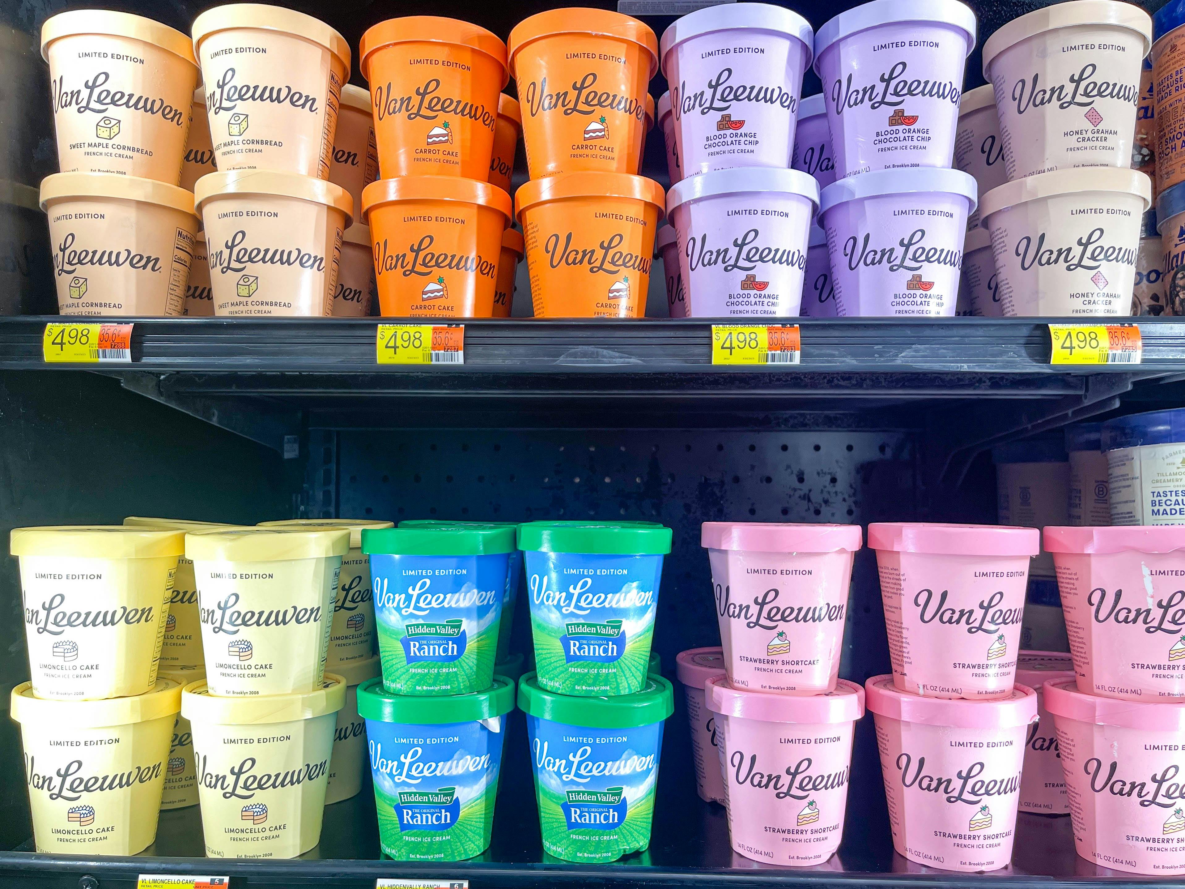 a variety of ice cream in the store cooler 