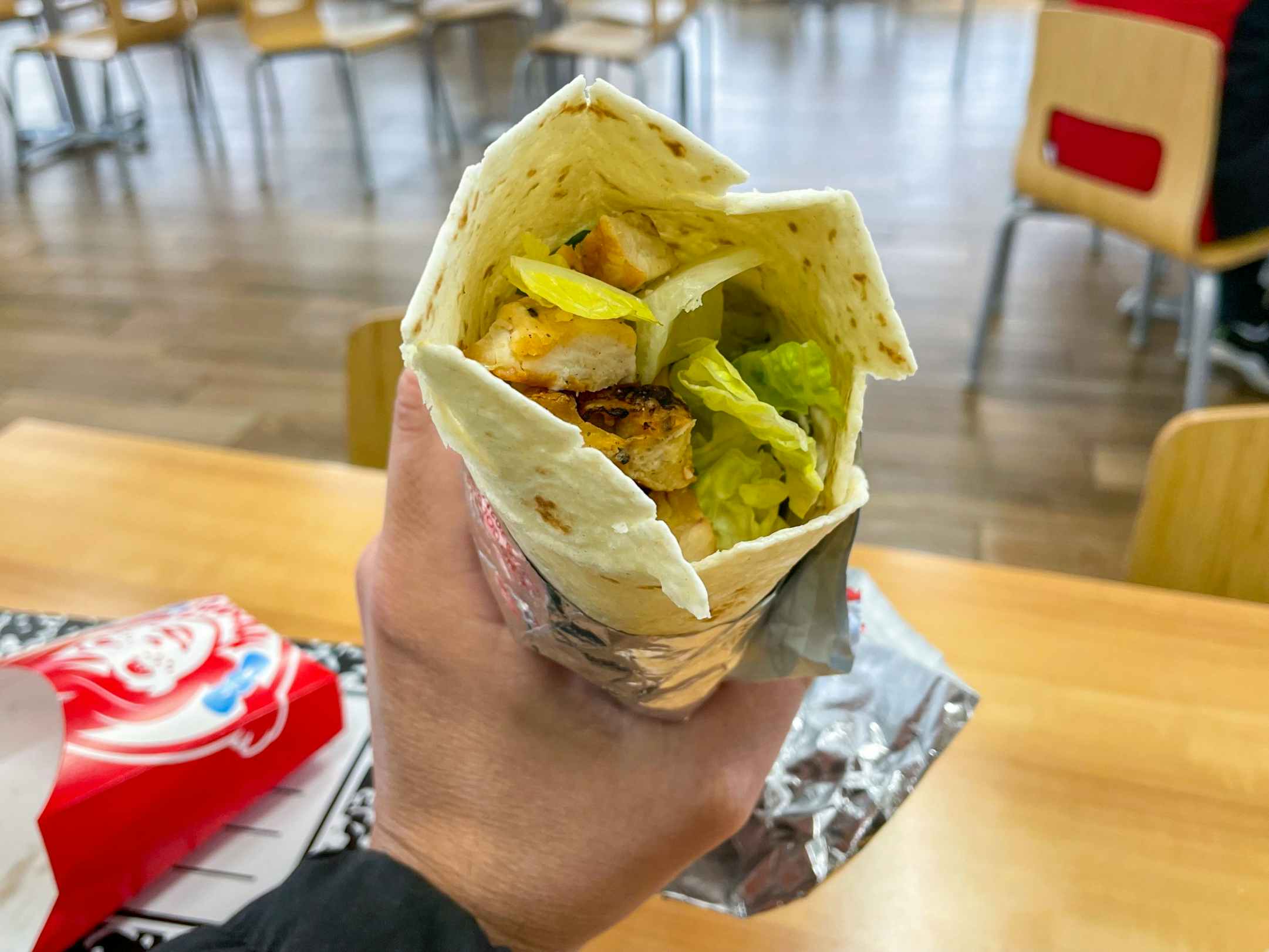 Wendy's grilled chicken ranch wrap in a Wendy's restaurant