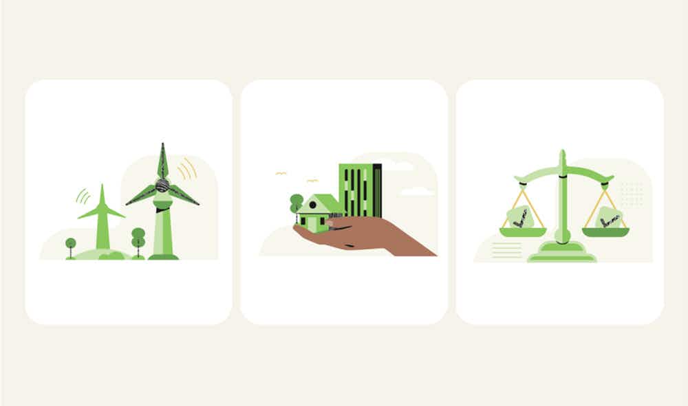 Graphics symbolizing ESG investing, with images for Environmental, Social, and Government