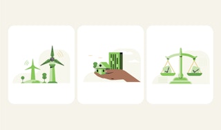Graphics symbolizing ESG investing, with images for Environmental, Social, and Government