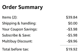 A screenshot of the total
