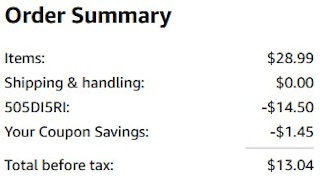 An Amazon order summary ending in $13.04