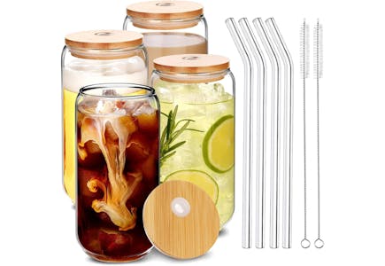Glass Beverage Set + Bamboo Lids