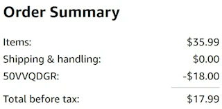 An Amazon order summary ending in $17.99