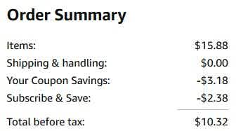 An Amazon order summary