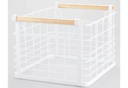 White Iron Milk Crate with Wood Handles
