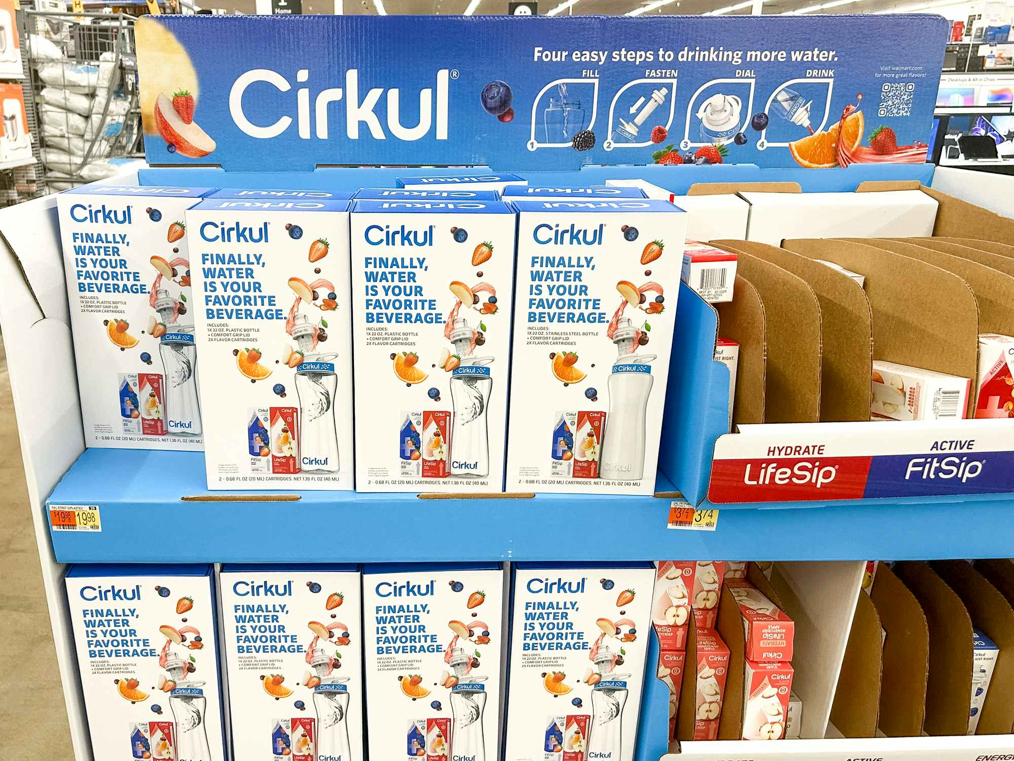 Cirkul water bottle boxes on display at Walmart