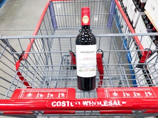 wine in a shopping cart at costco 