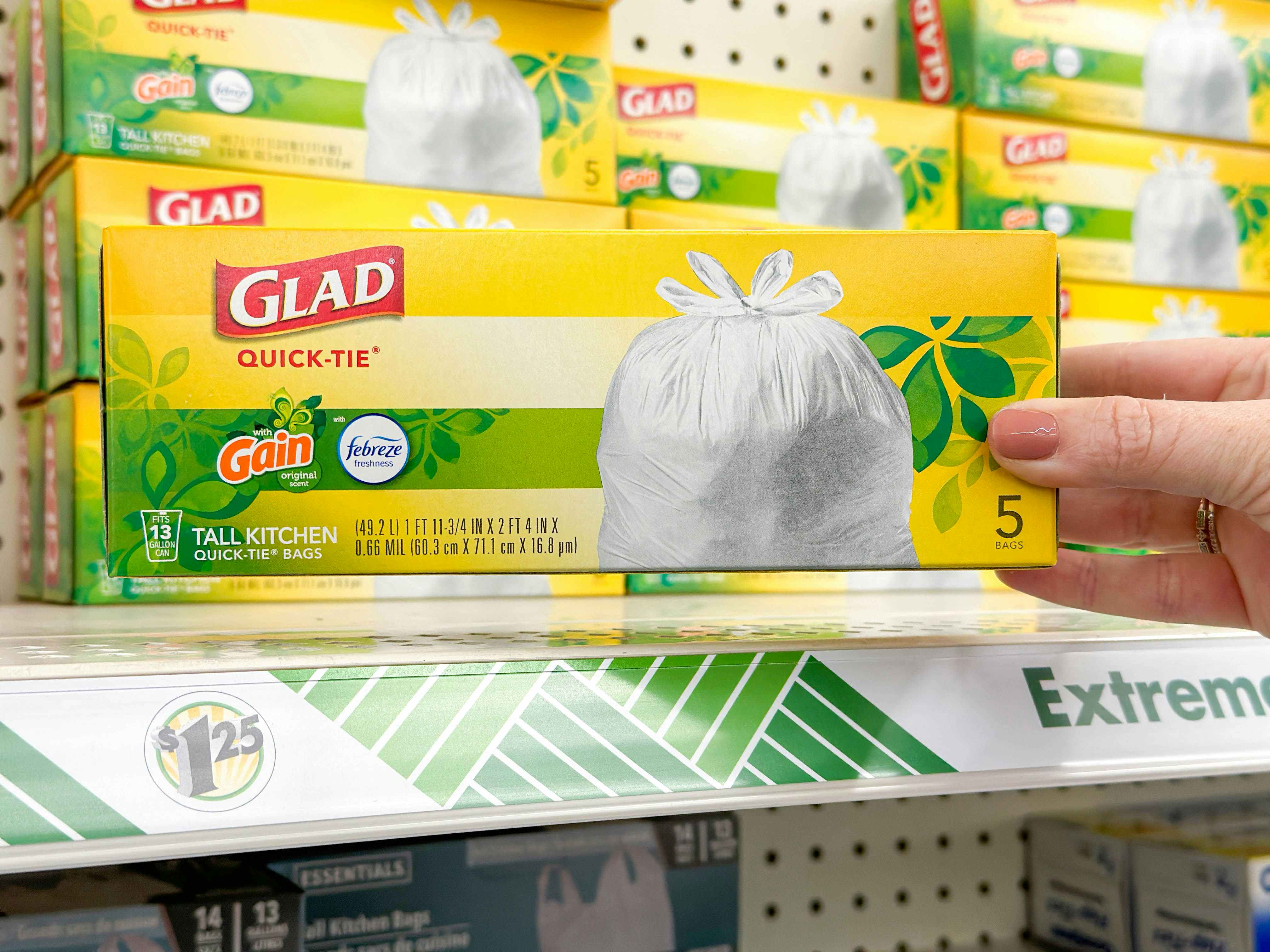 a box of glad bags being held in store 
