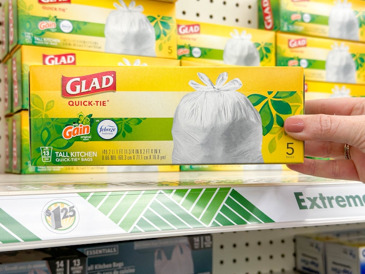 a box of glad bags being held in store 