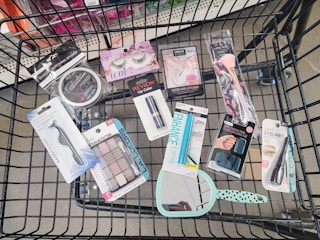 beauty supplies in a cart
