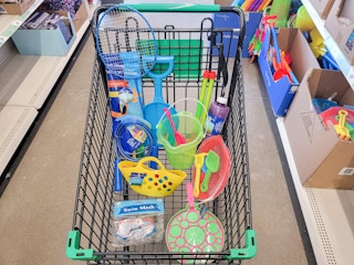 cart full of outdoor toys