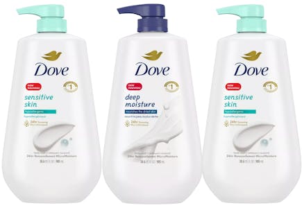 3 Dove Beauty Body Wash Pump