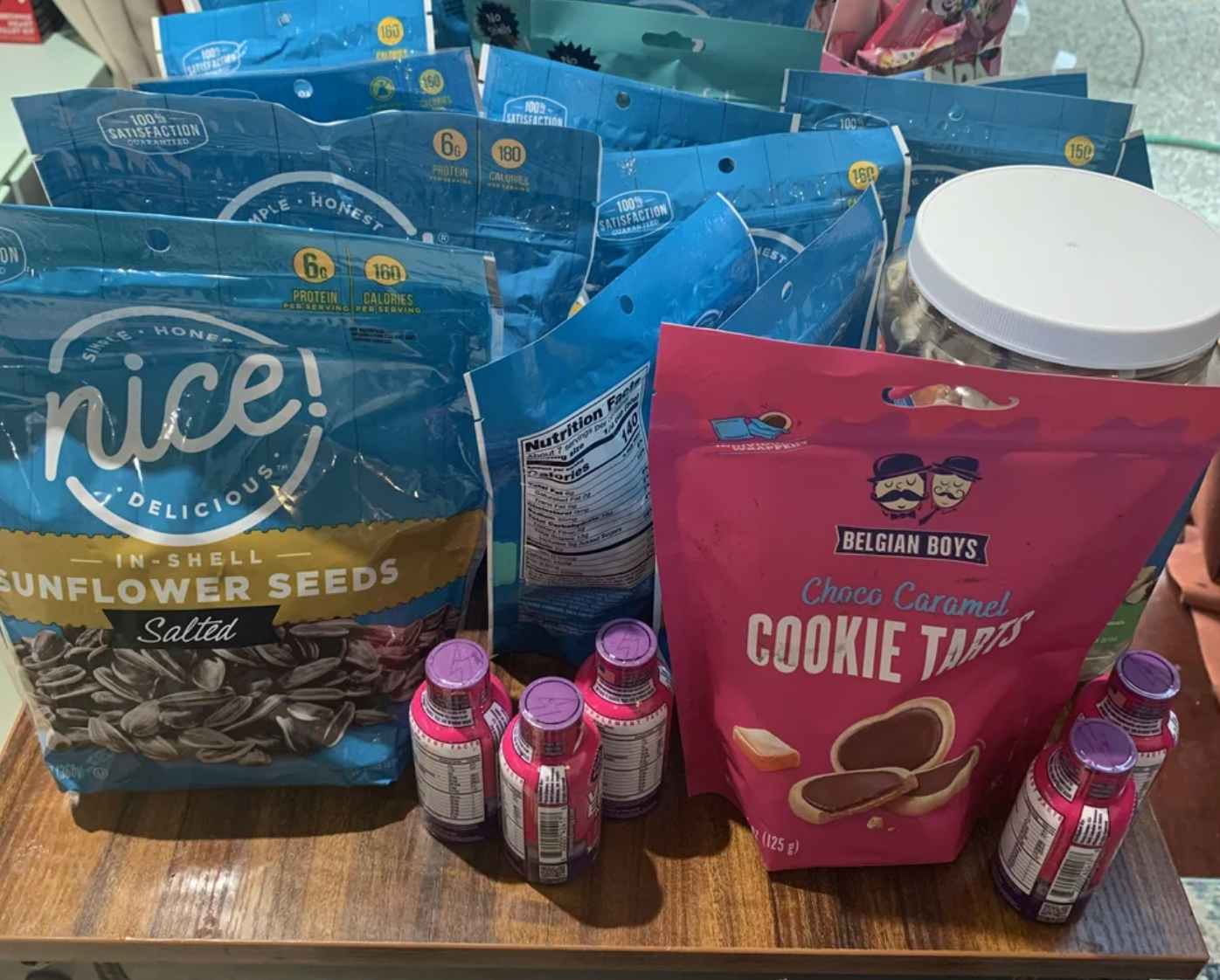 Seeds, cookies and energy supplements salvaged from a Walgreens dumpster