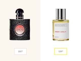 Ysl Black Opium and Dossier Ambery Vanilla side by side