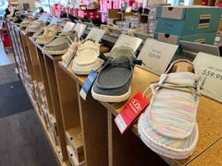 hey dude shoes on a shelf