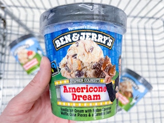 hand holding ben and jerry ice cream