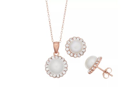 Cultured Pearl Halo Jewelry Set