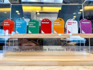 limited chick fil a sauce keychains inside of a chick fil a