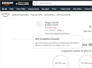 amazon wedding registry discount after wedding screenshot