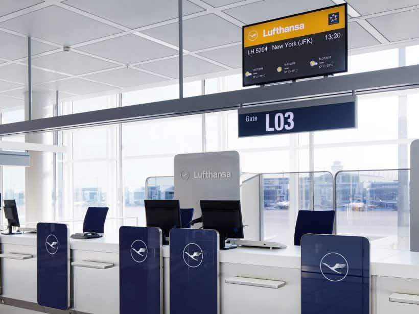 A Lufthansa gate desk at New York/JFK airport.