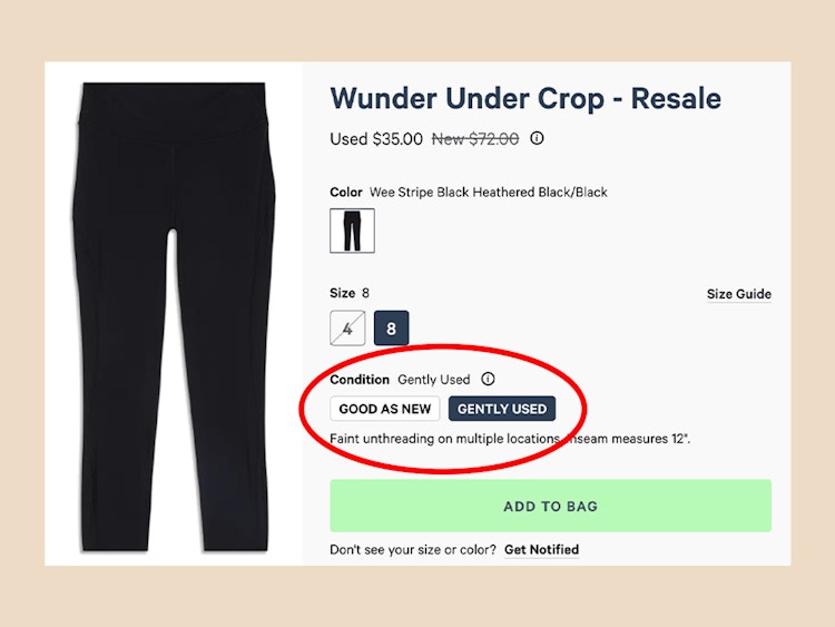 A pair of Like New Lululemon leggings with the Gently Used condition selected 