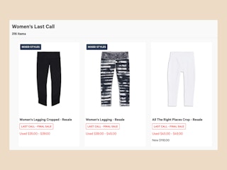 Some Last Call items on the Lululemon Like New page