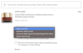 gift with purchase selection from macys