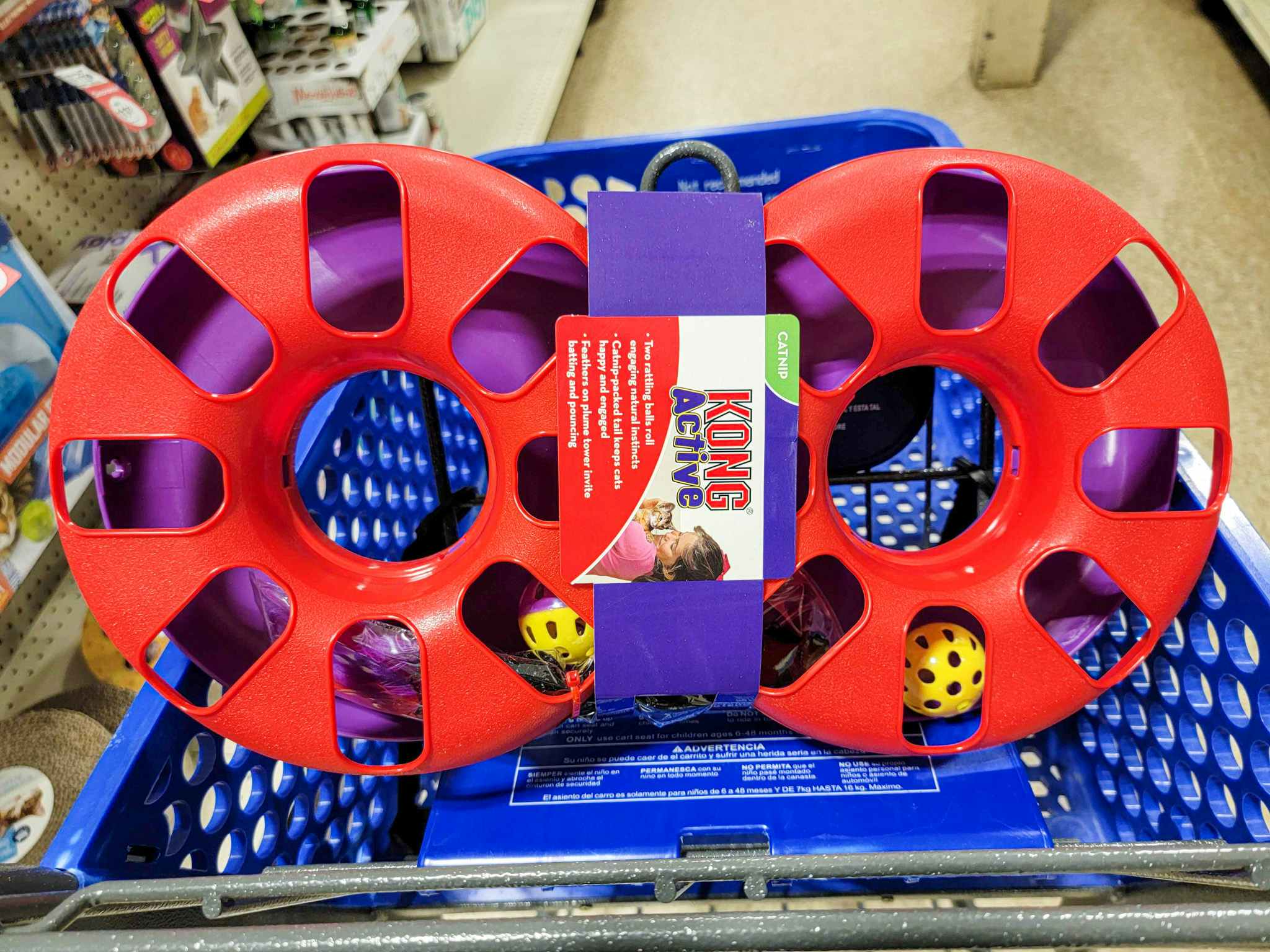 kong eight track cat toy in a cart