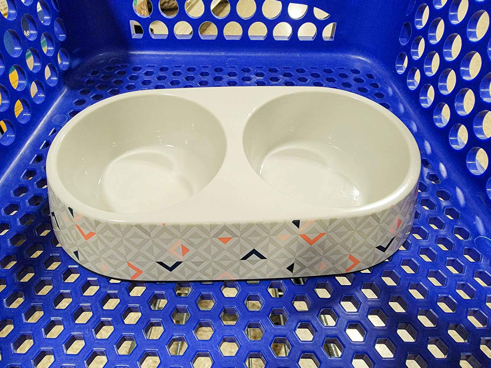 double cat bowl with geometric print