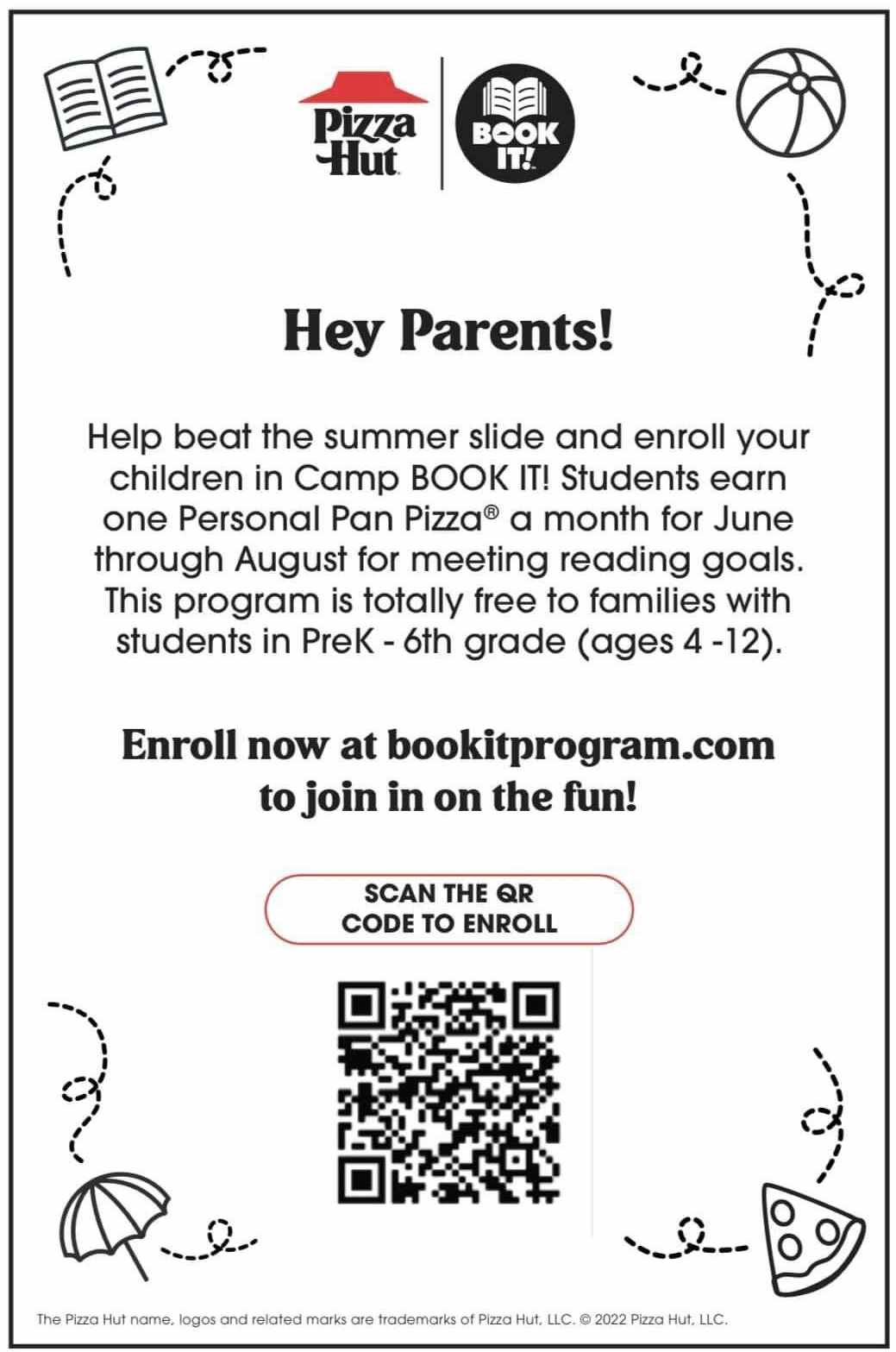 A graphic of the Pizza Hut Book-it enrollment QR code