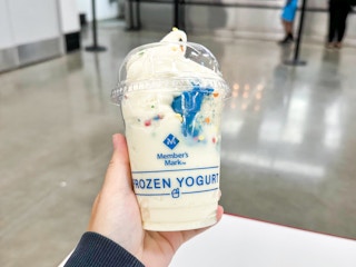Someone holding a Birthday Cake Sundae from the Sam's Club cafe