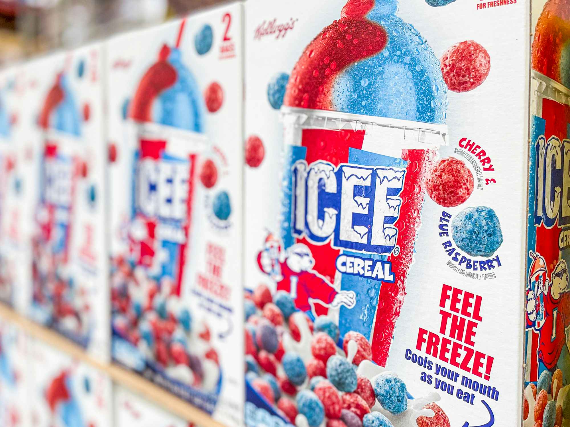 Boxes of ICEE cereal stocked at Sam's Club