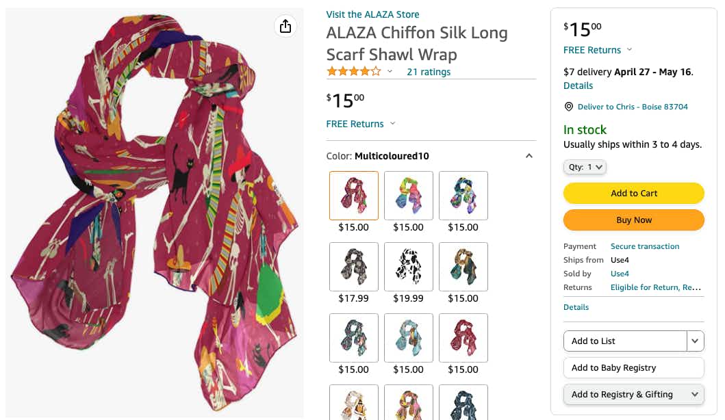 a chiffon scarf shawl wrap on amazon
