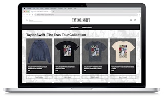 taylor swift eras tour merch site screenshot on a laptop