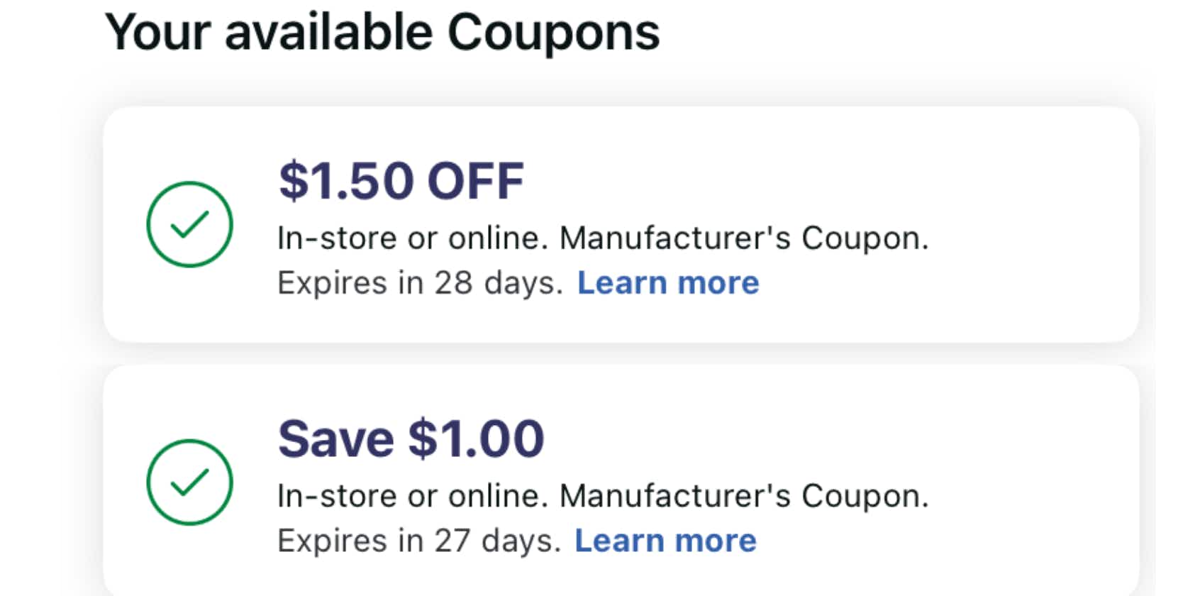 a screenshot of walgreens coupons from the walgreens app