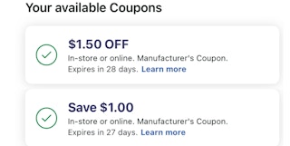 a screenshot of walgreens coupons from the walgreens app