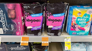 bags of ninjamas diapers on clearance at walgreens