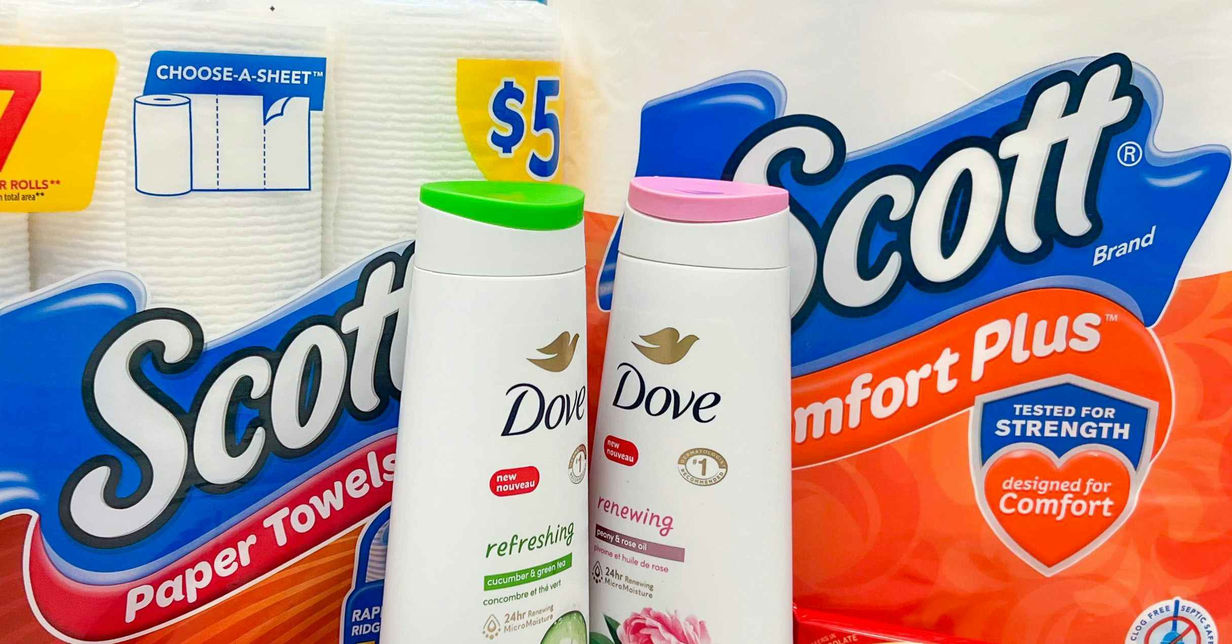dove body wash and scott paper products