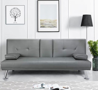 walmart luxurygoods faux leather futon with cup holders and pillows b 1682513050 1682513050