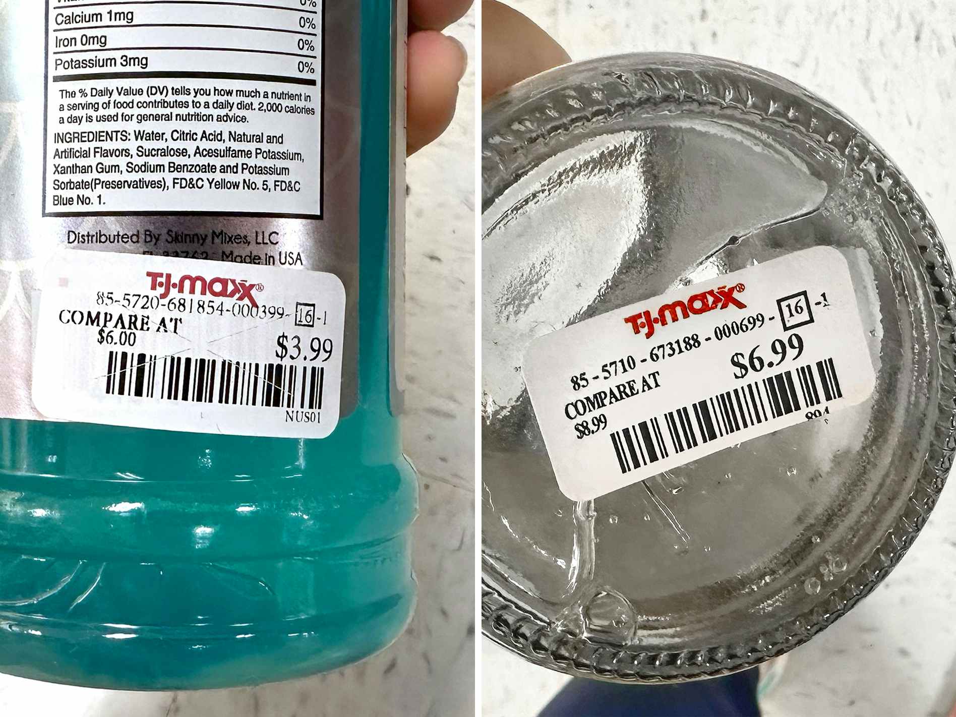 jordans skinny syrups bottle labels with tjmaxx prices