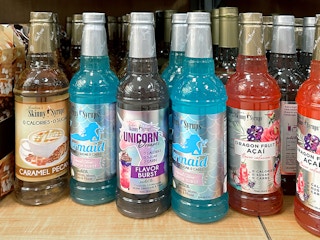 various bottles of jordans skinny syrups drink mixes on tjmaxx store shelf
