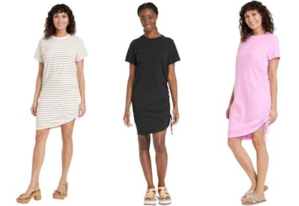 Side Ruched T-Shirt Dress in 5 Colors