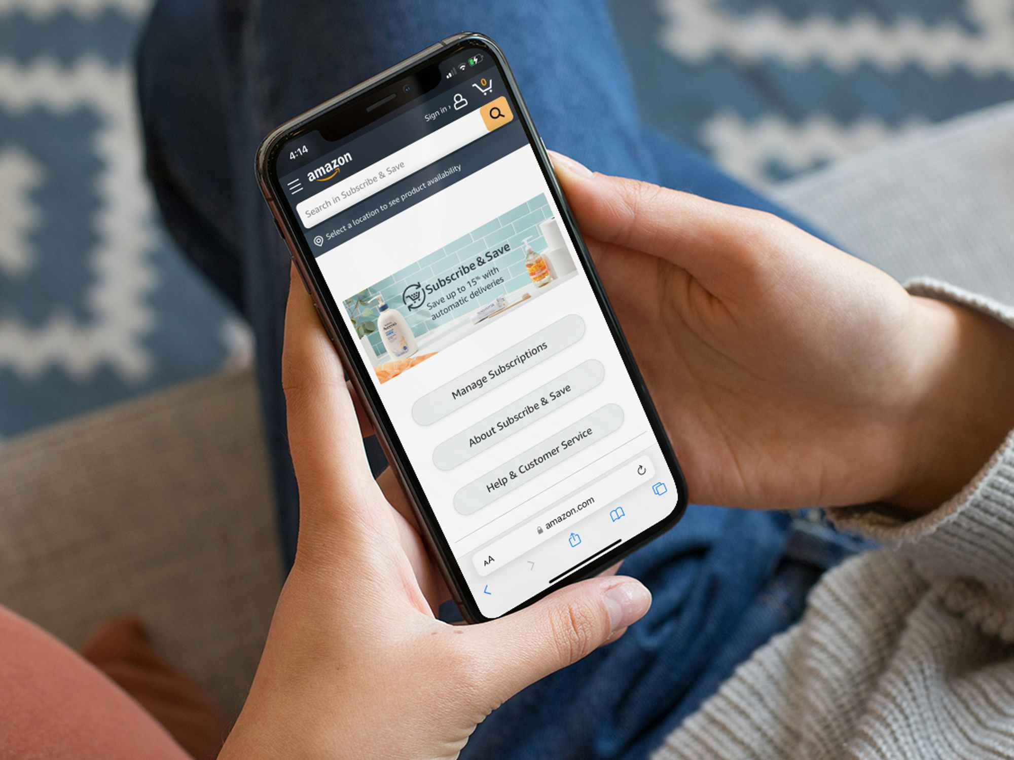 a person looking at the amazon subscribe and save feature on their iphone