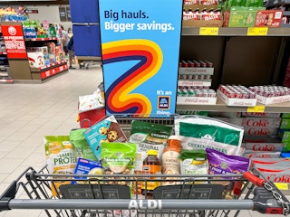 A cart full of groceries at Aldi