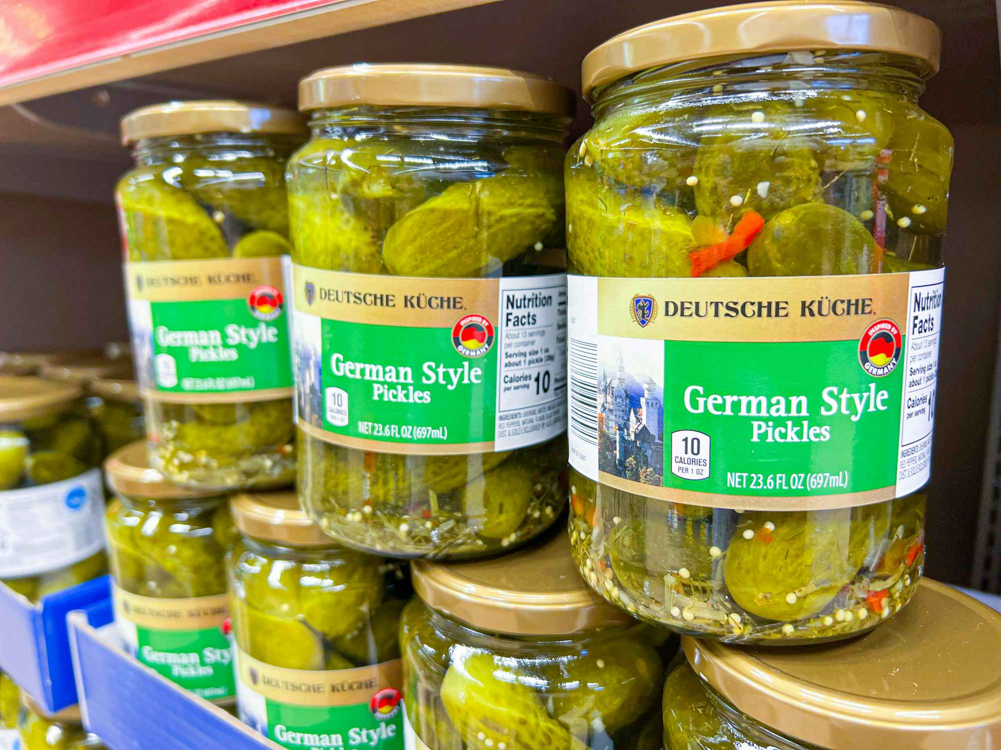 Jars of German style pickles at Aldi