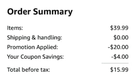 A screenshot of the total