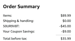 A screenshot of the total